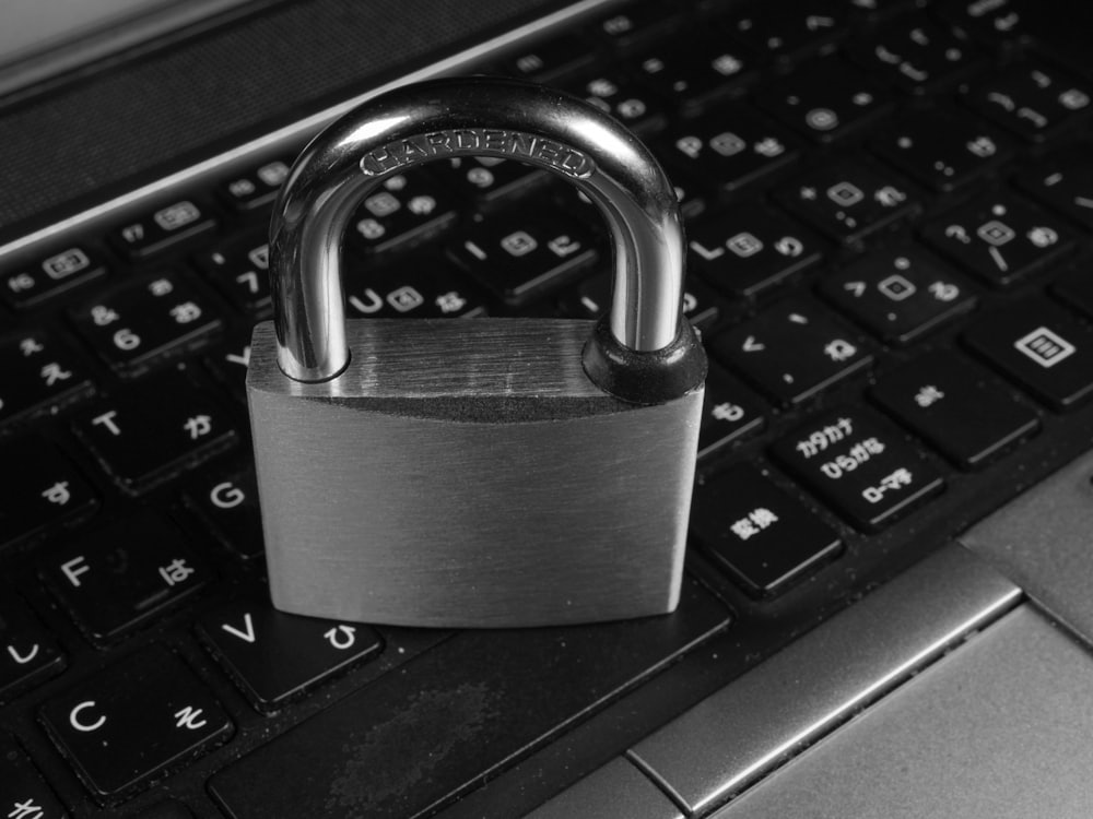 A padlock resting on a keyboard